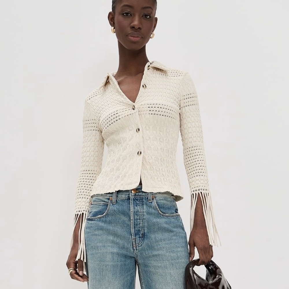 NANUSHKA NICETA FRINGE BUTTON UP TOP